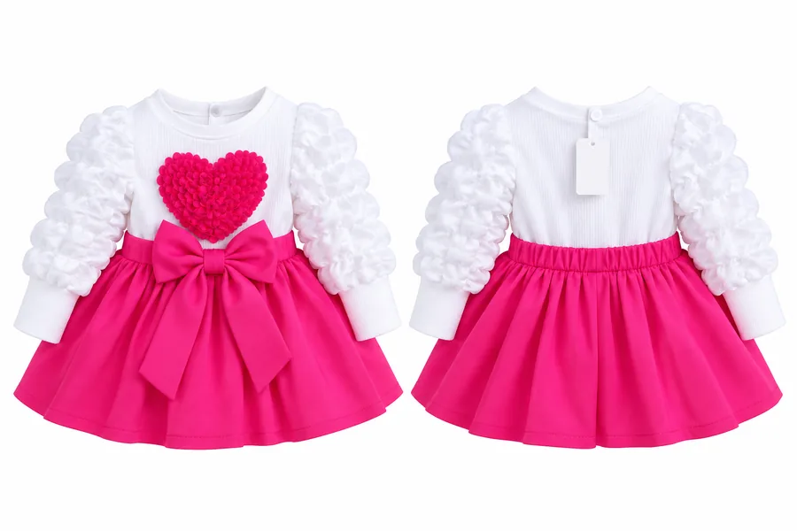Baby Girl Dress – Pink Heart & Bow
