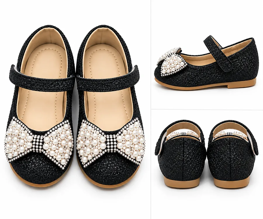 Baby Girl Shoes – Black Pearl Bow