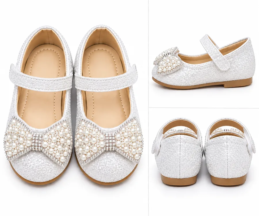 Baby Girl Shoes – White Pearl Bow