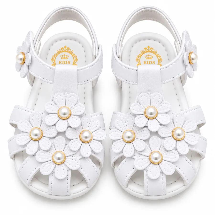 Baby Girls Sandals – White Flower